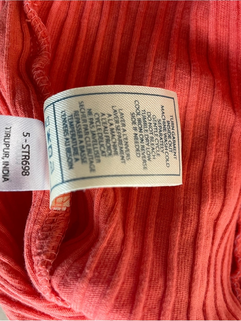7 For All Mankind Ribbed Coral One-Piece Footed Pajamas with Gray Cuffs - Picture 5 of 7